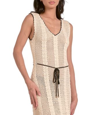 Women's Crochet Sleeveless Tassel-Tie Midi Dress