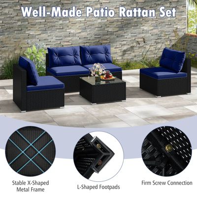 5 Piece Outdoor Furniture Set with Seat & Back Cushions Tempered Glass Tabletop