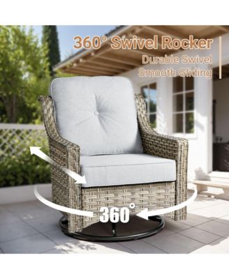 10 Piece Outdoor Patio Furniture with Swivel Rocking Chairs,All Weather Rattan Wicker Sectional Coversation Set with Solar Coffee Table, Single Modular Chairs for Deck Balcony Backyard Pool,Orange Red