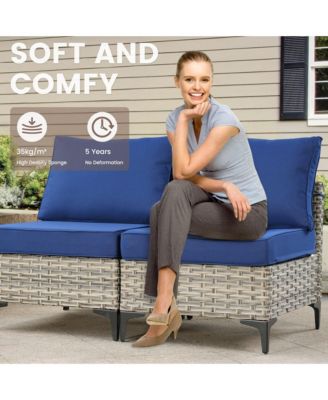10 Piece Outdoor Rattan Patio Set with Swivel Rocker Chairs, Modular Sectional & Solar Coffee Table