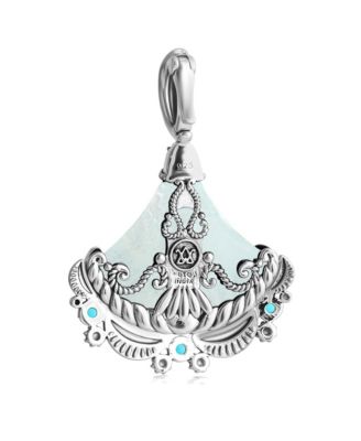 Sterling Silver White Mother of Pearl and Sleeping Beauty Turquoise Fan Pendant Enhancer