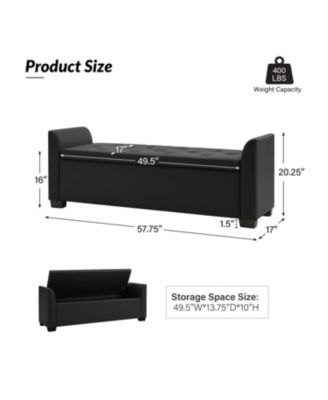 Monica 57.75 PU "Wide Tufted Storage Bench with Flared Arms