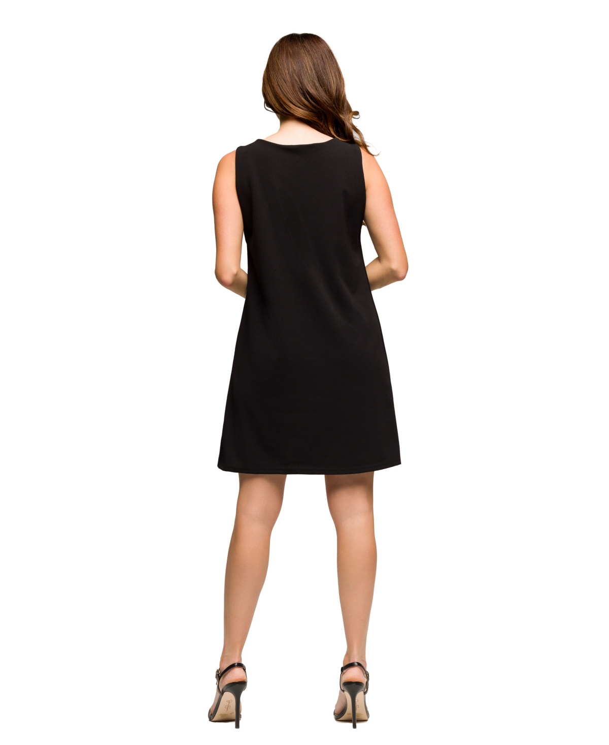 24seven Comfort Apparel Solid Color Sleeveless Mini Shift Dress In Black