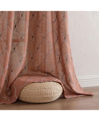 1 Piece Vienna Lux Embroidered Linen Blend Semi Sheer Grommet Window Curtain Panel - 84 in. Long