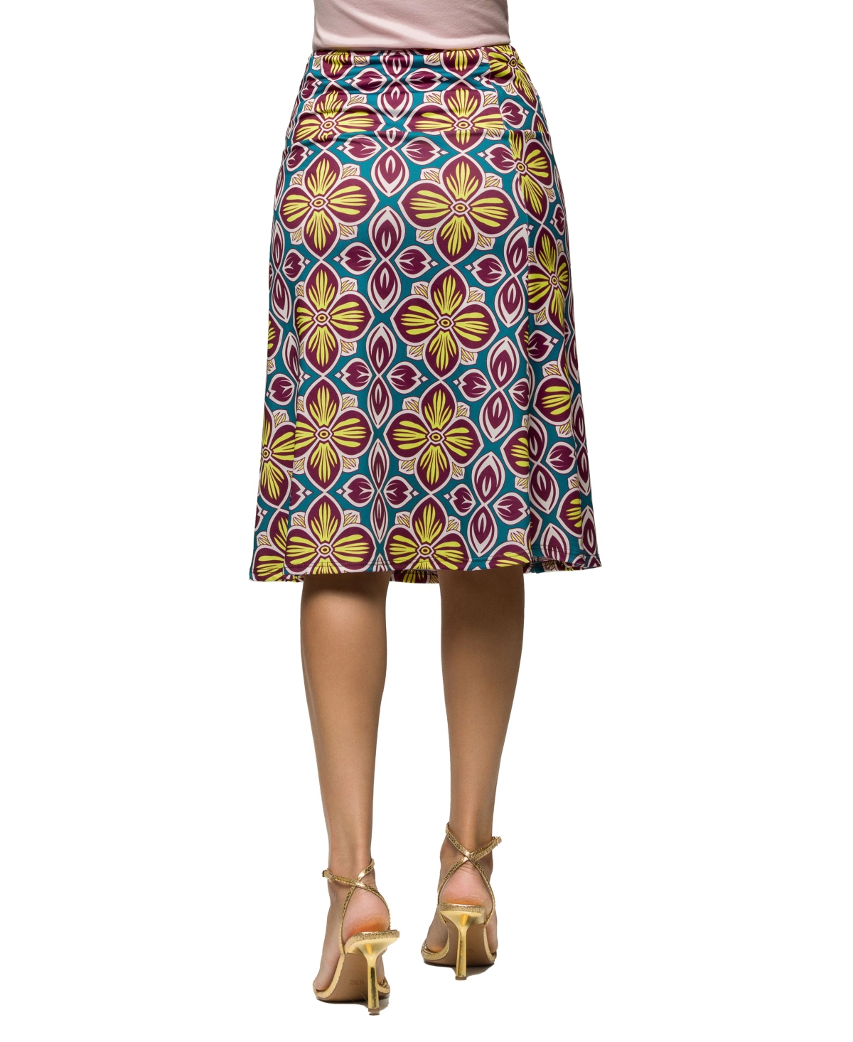 Shop 24seven Comfort Apparel Women's Comfortable Elastic Waist Knee Length Skirt In Yellow Mul