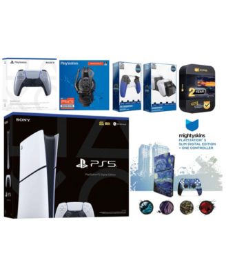 Playstation 5 Slim Digital with Extra Cobalt Blue Controller, Plantronics Headset, Trigger Stop Kit, Charge Dock and MightySkins Decal Voucher +