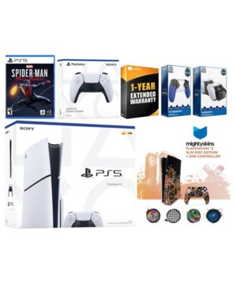 Playstation 5 Slim Disc with Spider-Man: Miles Morales, Extra Controller, Trigger Stop Kit, Charge Dock and MightySkins Decal Voucher + 1 Year CP