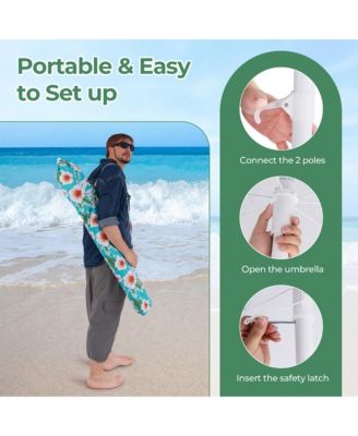 6.5 FT Beach Umbrella w/ Fringe Tassel Umbrella w/ Push Button Tilt Sand Anchor