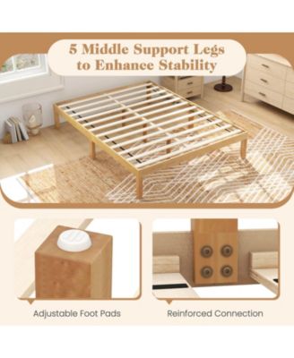 Queen Size Wooden Platform Bed Frame 14" with Rubber Wood Legs Under-bed Storage