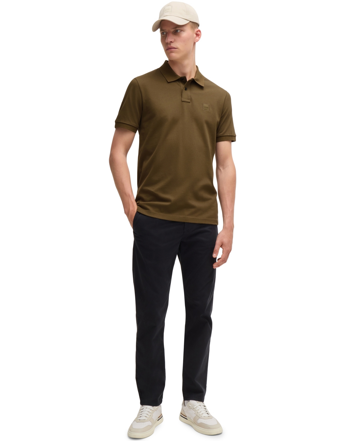 Hugo Boss Boss Polo With Logo Patch In Open Green