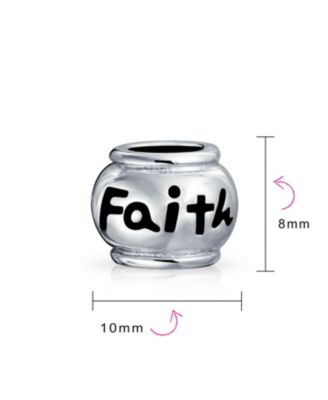 Set of 2 Word Faith & Believe Message Charm Bead Sterling Silver for European Bracelet