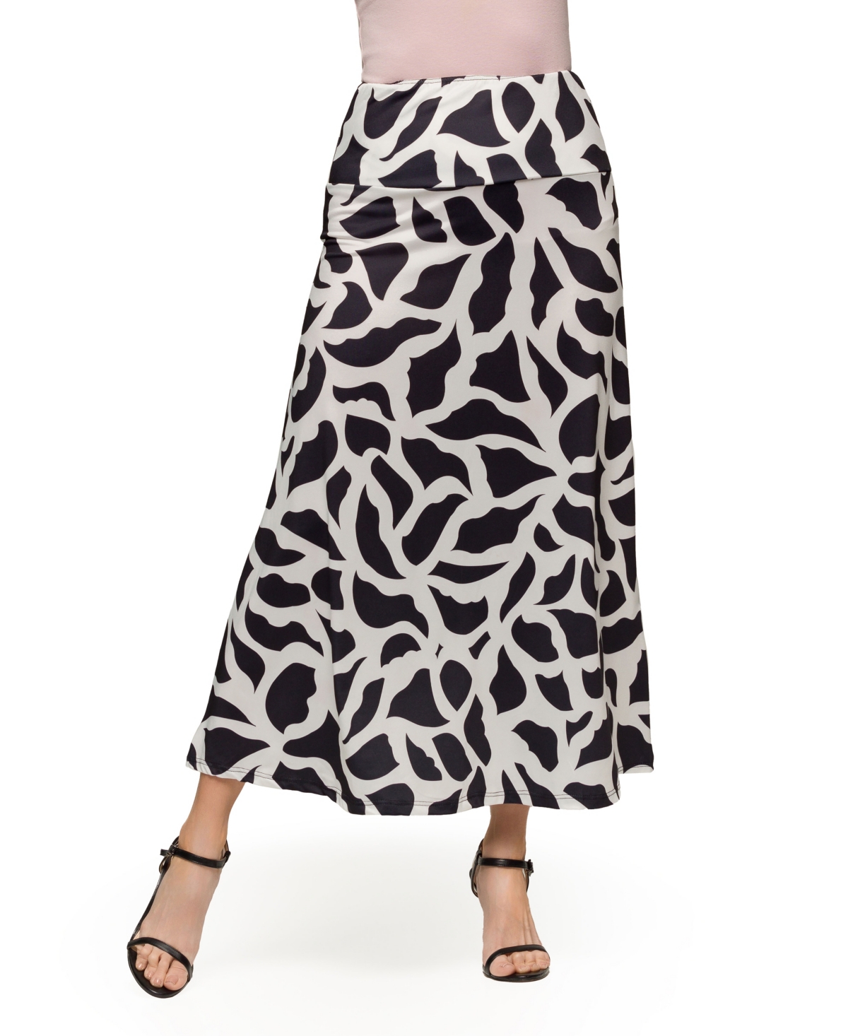 Women's Elastic Waist A Line Maxi Skirt - Black Multi