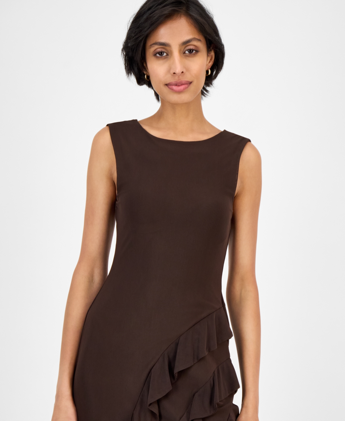 Topson Downs Tinsel Women's Round-neck Printed Asymmetric-ruffle Dress
