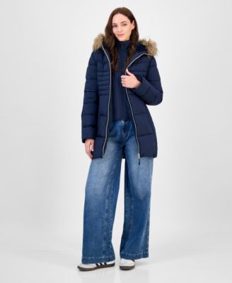 Maralyn & Me - Women's Faux-Fur Hood Bibbed Puffer Coat