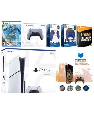 Playstation 5 Slim Disc with Horizon Forbidden West, Extra Starlight Blue Controller, Gamer Kit, Trigger Kit and MightySkins Decal Voucher + 1 Ye