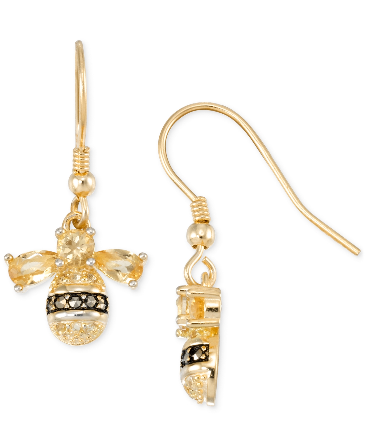 Macy's Citrine (2 Ct. T.w.) & Marcasite Bee Drop Earrings In 18k Gold-plated Sterling Silver