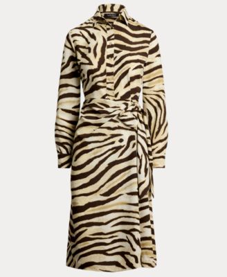 Women's Zebra-Print Tie-Front Crepe Shirtdress, 0P-22W