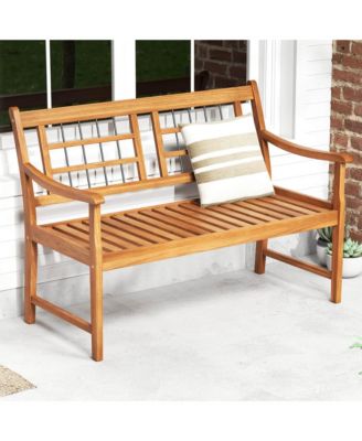 Outdoor Acacia Wood Bench 2-Person Patio Bench with Slatted Seat &  Backrest