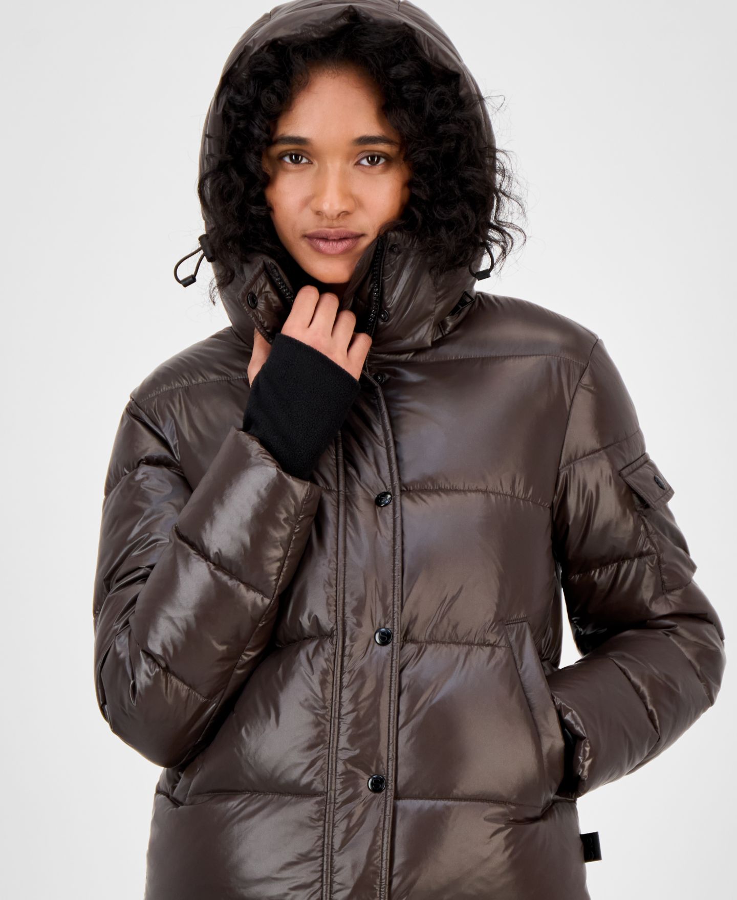 Женская куртка S13 Ella Hooded Thumbhole-Cuff Puffer, цвет: Тёмно-коричневый — фото 3