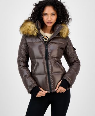 S13 - Women's Allie Faux-Fur-Trim Hooded Puffer Coat