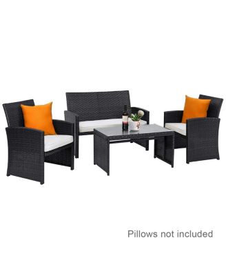 8PCS Patio Rattan Furniture Conversation Set Cushioned Sofa Table Garden