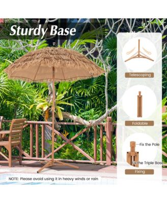 6.5 FT Thatched Tiki Umbrella w/ Foldable Stand Hawaiian Style Beach Umbrella
