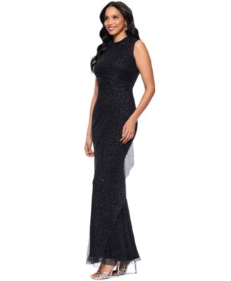 Women's Mock-Neck Dot-Mesh Sleeveless Gown
