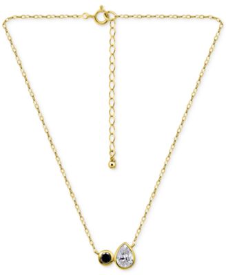 Black & White Cubic Zirconia Round & Pear Two Stone Pendant Necklace, 16" + 2" extender