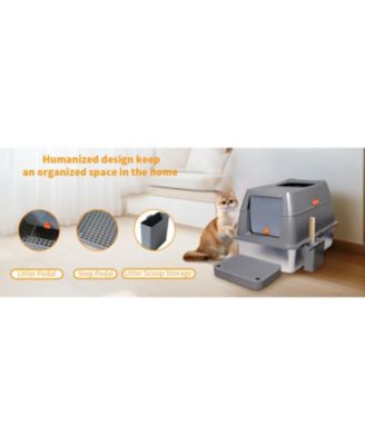 Stainless Steel Cat Litter Box With Lid, Scoop ,Filter Pedal