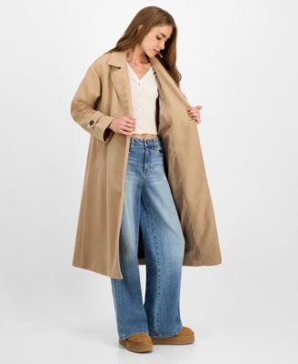 Juniors' Double-Breasted Maxi Coat