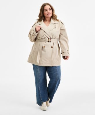 Jou Jou - Trendy Plus Size Double-Breasted Belted Trench Coat