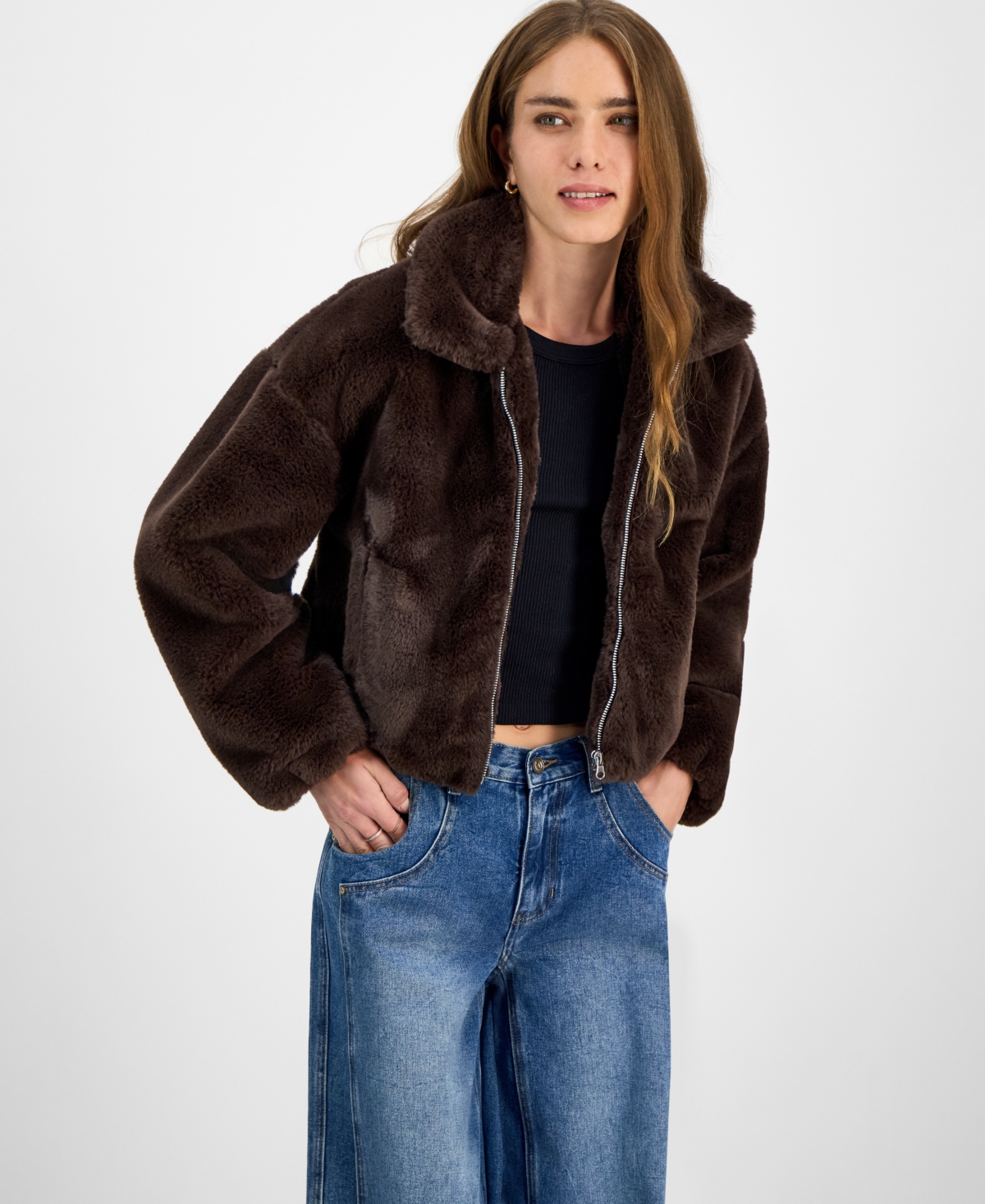 Jou Jou Juniors' Faux-fur Bomber Jacket In Brown