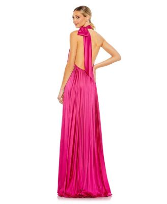 Women's Pleated Trapeze Halter Neck Gown