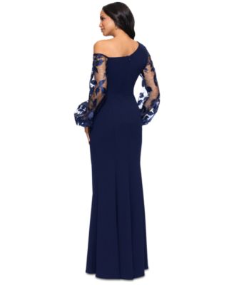 Women's Asymmetric-Neck Lace-Sleeve Gown