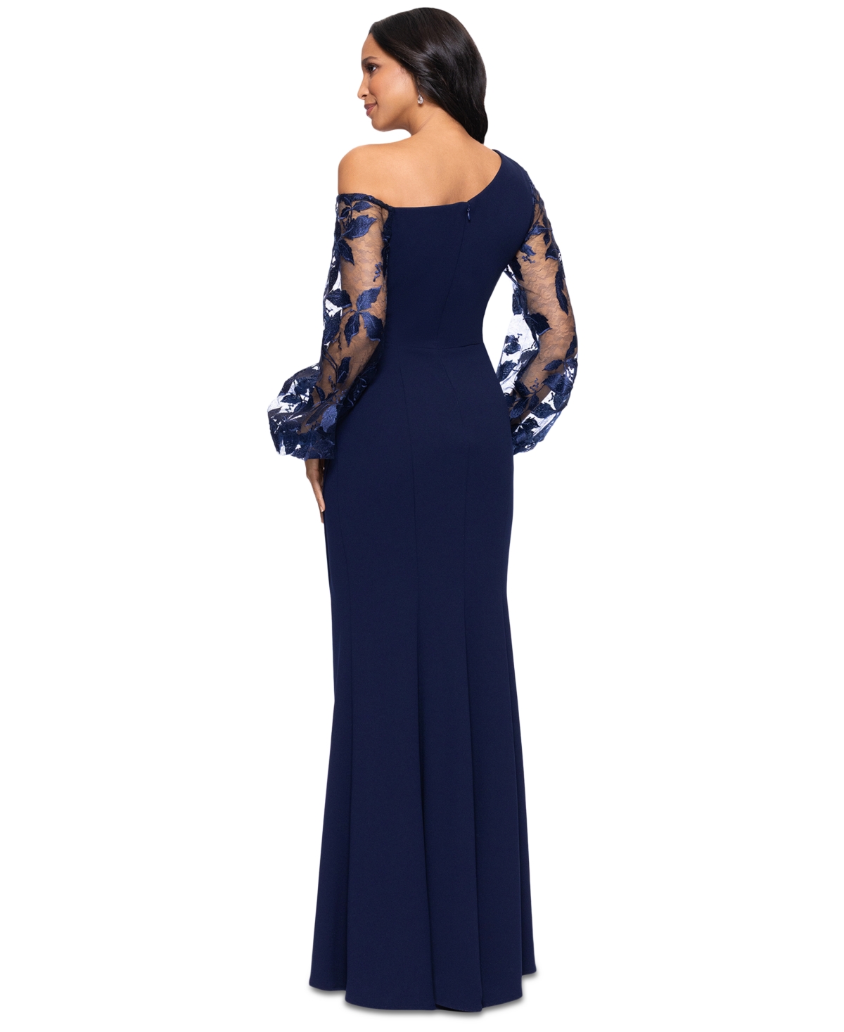 BETSY & ADAM WOMEN'S ASYMMETRIC-NECK LACE-SLEEVE GOWN 