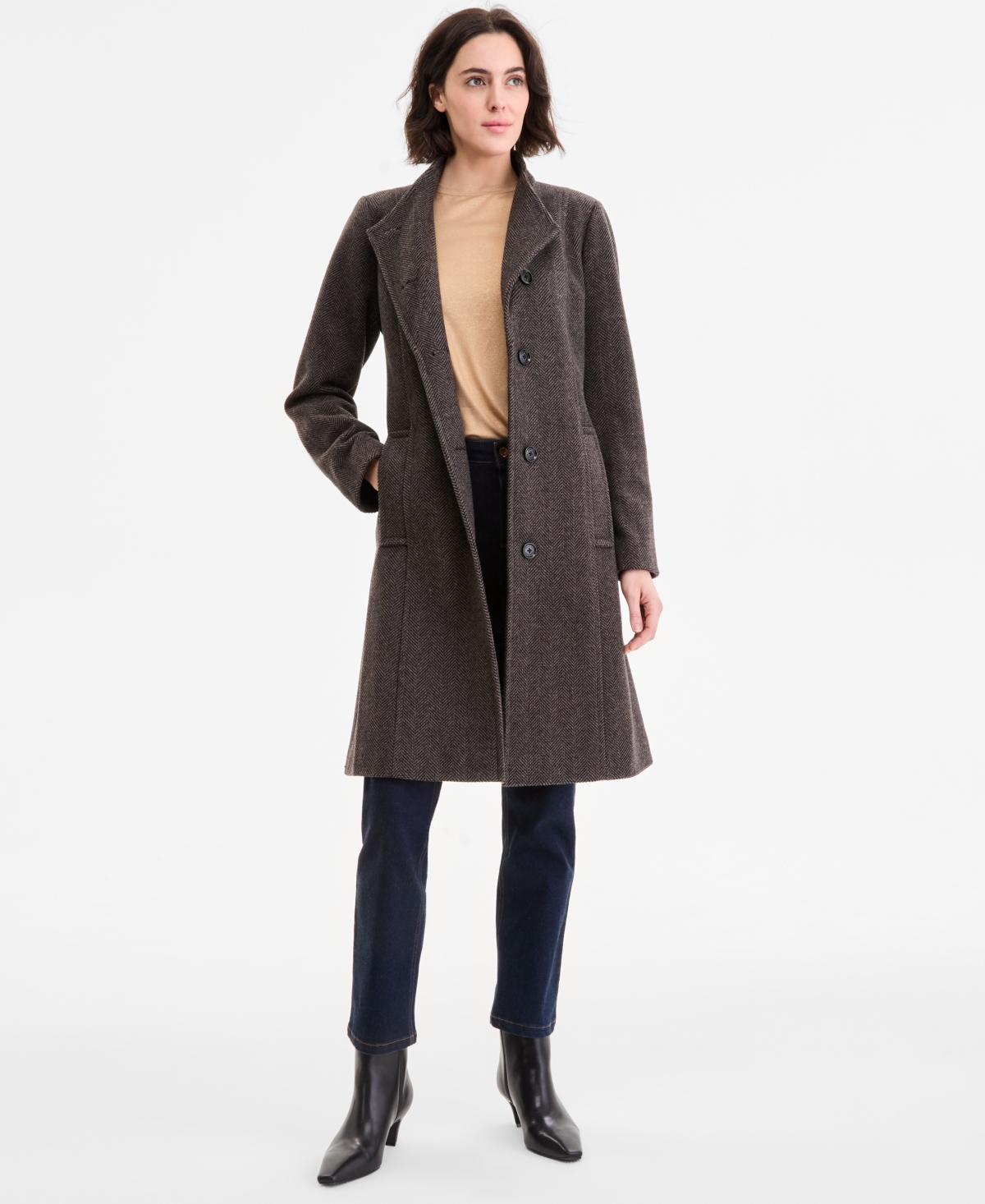 Anne Klein Women's Asymmetric Button-front Belted Coat In Multi