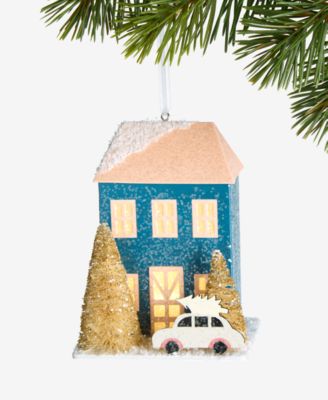 Holiday Lane - LED Paper Blue House Ornament