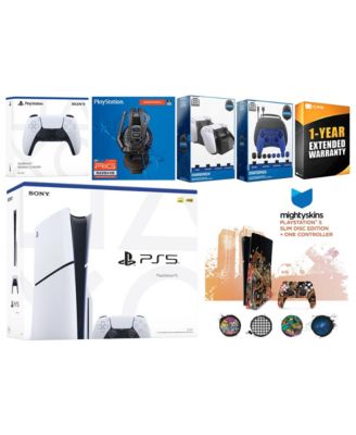 Playstation 5 Slim Disc with Extra Starlight Blue Controller, Plantronics Headset, Gamer Kit, Charge Dock and MightySkins Decal Voucher + 1 Year