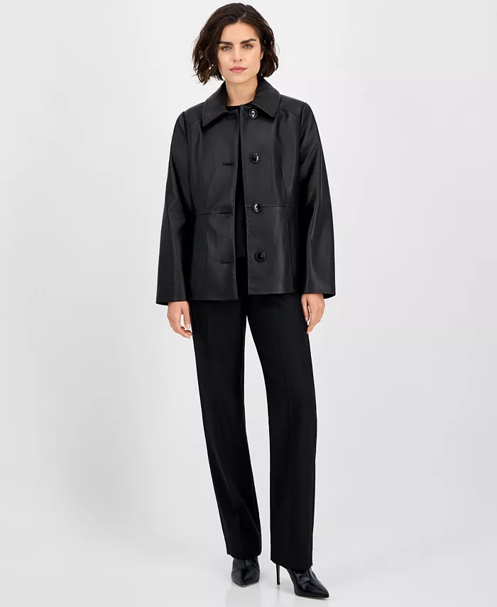 Women's Single-Breasted Leather Coat