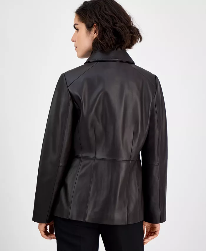 Women's Single-Breasted Leather Coat - thumbnail 4