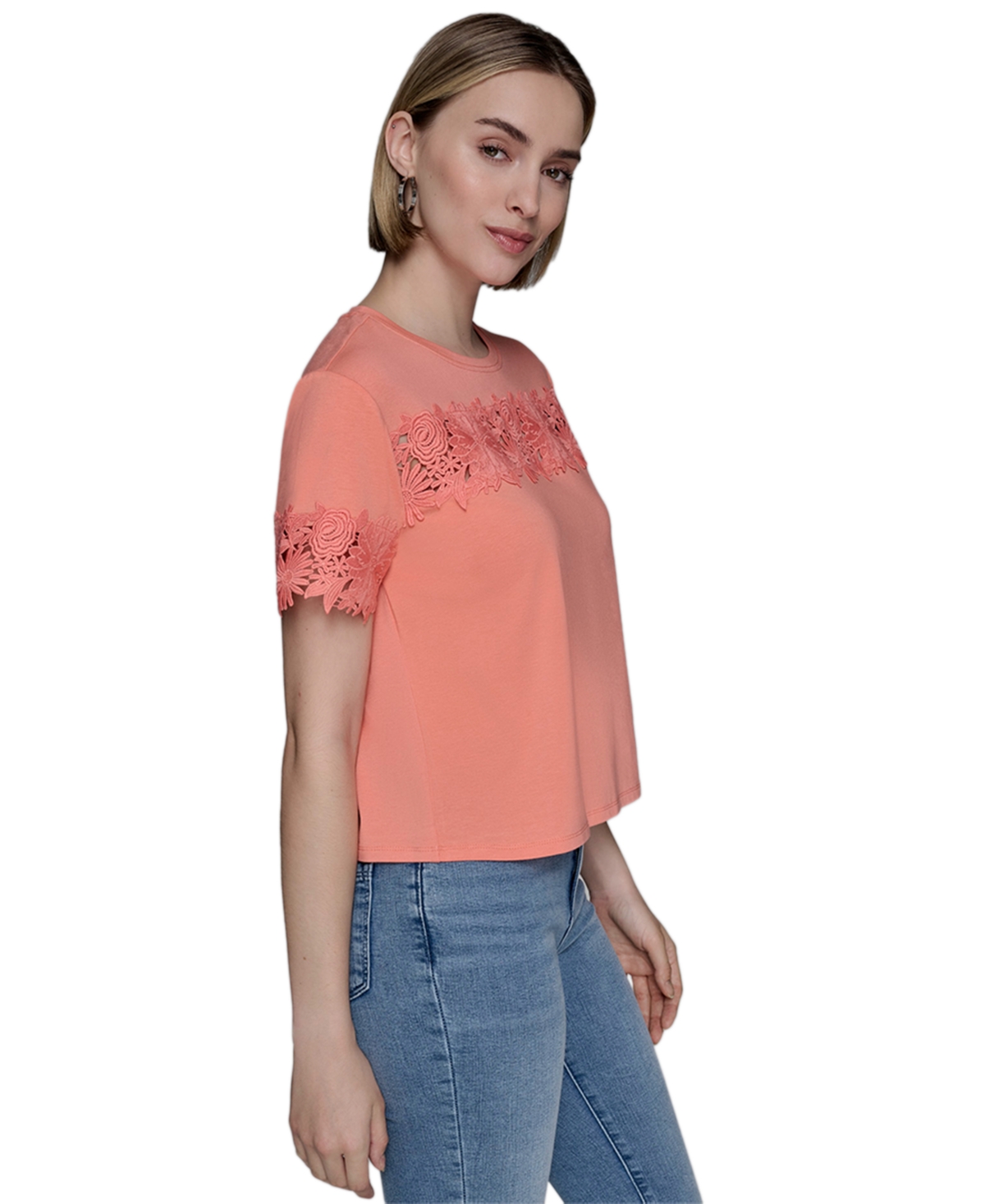 Karl Lagerfeld Women's Lace-trim Knit Top