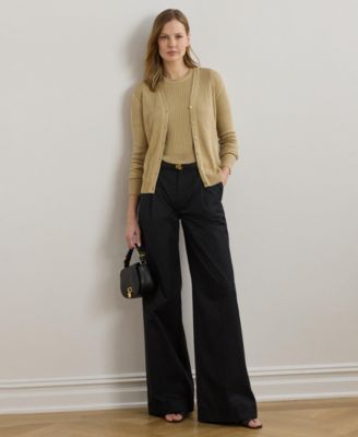 Women's Rib-Knit Linen-Blend V-Neck Cardigan