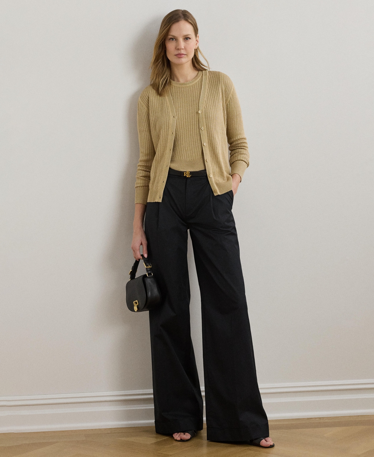 Ralph Lauren Women's Rib-knit Linen-blend V-neck Cardigan In Brown