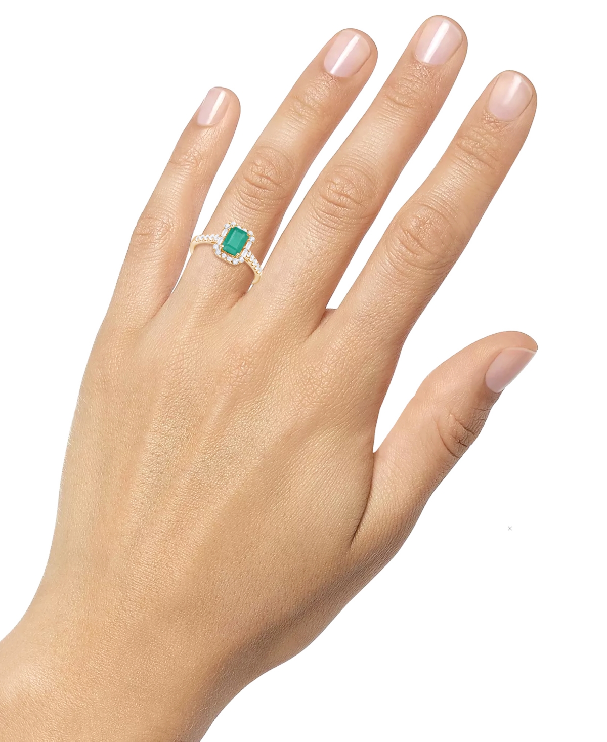 Macy's Emerald (1 Ct. T.w.) & Diamond (3/8 Ct. T.w.) Round & Baguette Halo Ring In 14k Gold (also In Ruby &