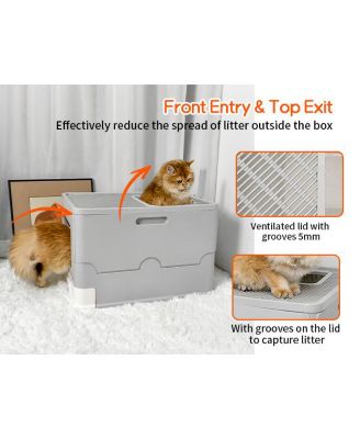 Front Entry Cat Litter Box with Scoop & Odor Control Tray
