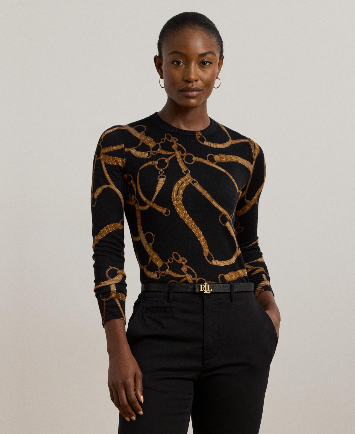 Ralph Lauren Women's Belting-print Cotton-blend Sweater