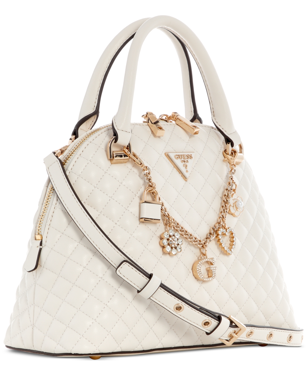 GUESS EVERLEE QUILTED DOME SATCHEL BAG 