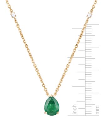 Emerald (1 ct. t.w.) & Diamond (1/20 ct. t.w.) 17" Pendant Necklace in 14k Gold (Also in Ruby and Sapphire)