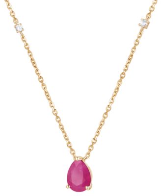 Emerald (1 ct. t.w.) & Diamond (1/20 ct. t.w.) 17" Pendant Necklace in 14k Gold (Also in Ruby and Sapphire)