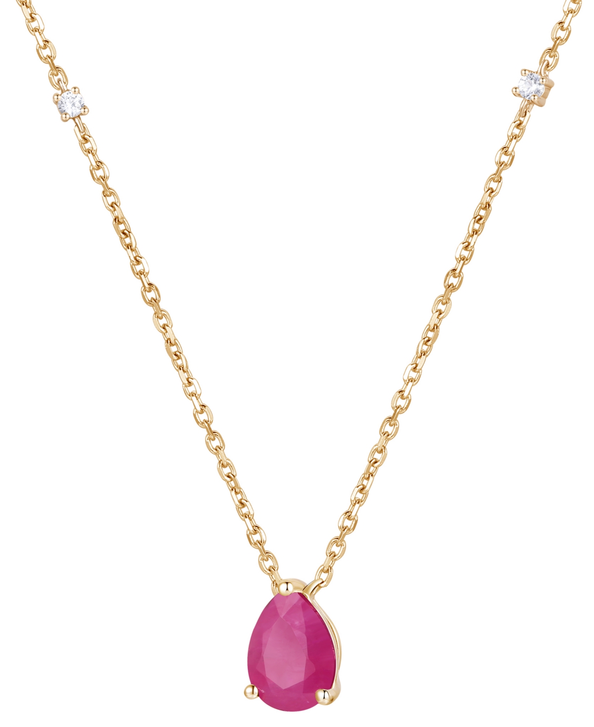 MACY'S EMERALD (1 CT. T.W.) & DIAMOND (1/20 CT. T.W.) 17" PENDANT NECKLACE IN 14K GOLD (ALSO IN RUBY AND SA 